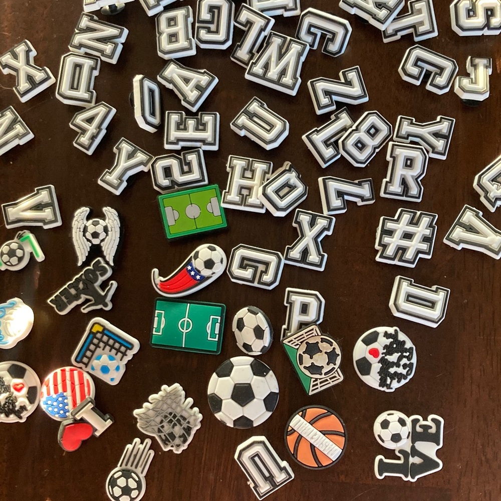 Sports-Themed Shoe Charms Pack –with letters around 70 total